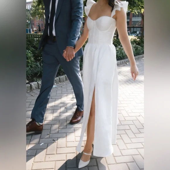 V. CHAPMAN VERA BUSTIER MIDI DRESS IN WHITE BAROQUE FLORAL - Picture 1 of 7